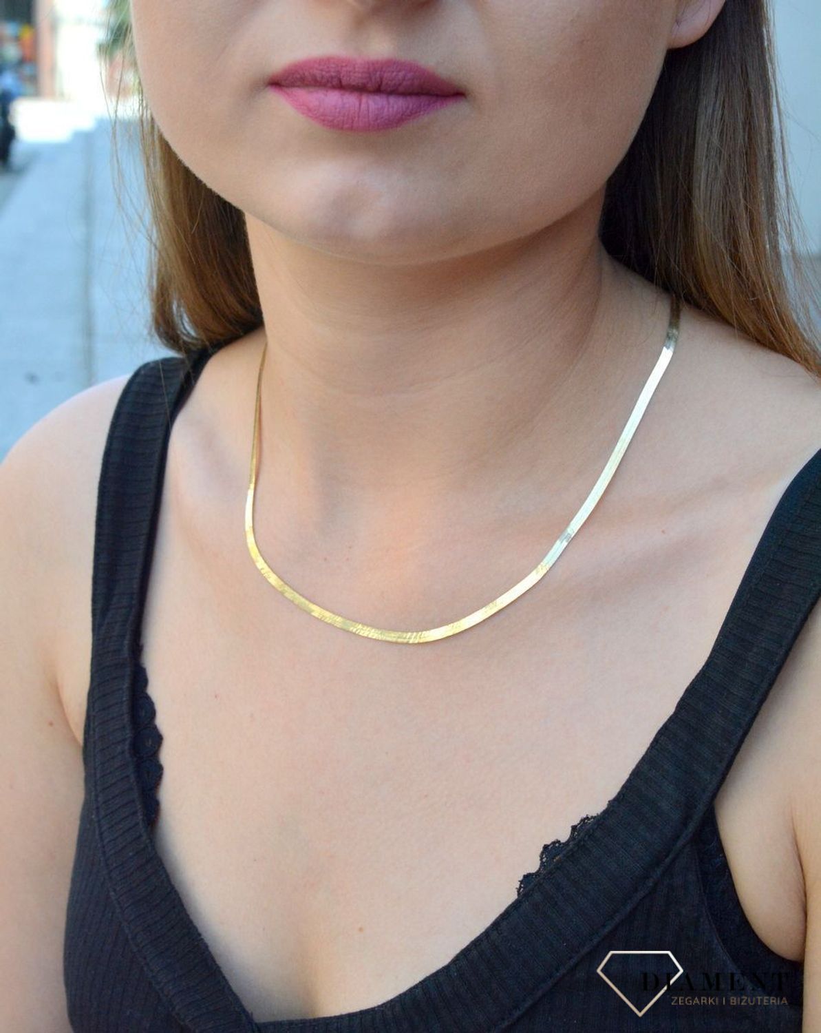 Złoty naszyjnik damski taśma płaska żmijka 585 LA 738F 585  Złoty naszyjnik taśma. Złoty naszyjnik żmijka. Złoty naszyjnik kolia. Złoty naszyjnik damski płaski. Złoty naszyjnik idealny na prezent. Złoty naszyjnik damski idea.jpg